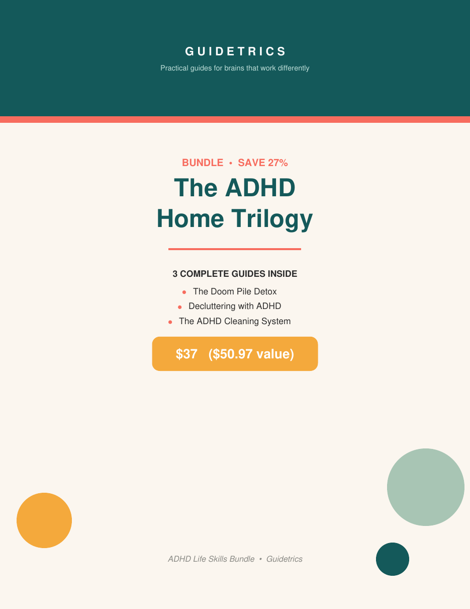 Cover of The ADHD Home Trilogy, a three-guide ADHD home bundle by Guidetrics
