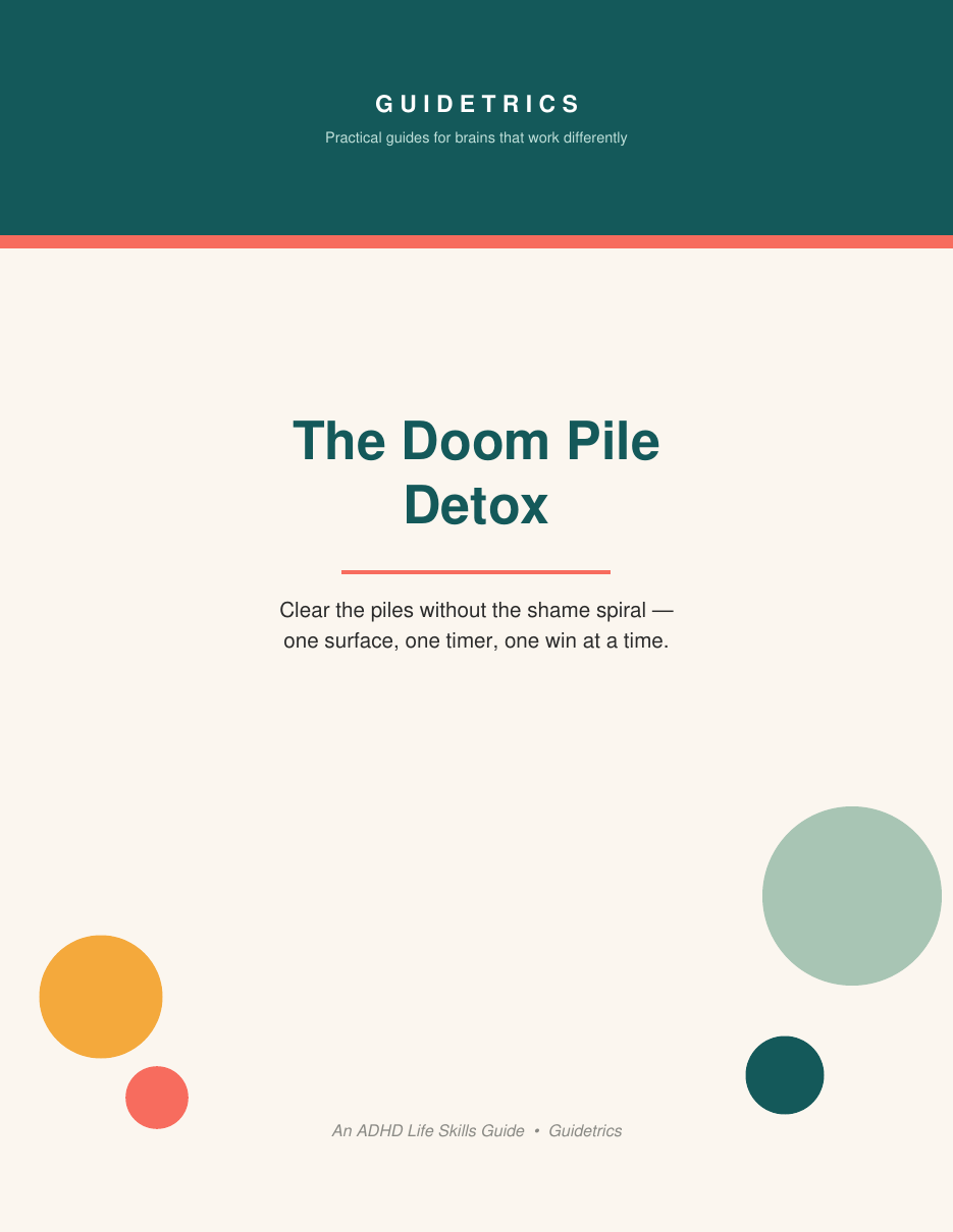 Cover of The Doom Pile Detox, an ADHD clutter-clearing PDF guide by Guidetrics